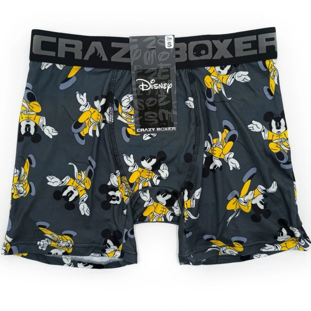 Disney Mickey Mouse Crazy Boxer Briefs Mens Small Underwear Ninja Gray Yellow